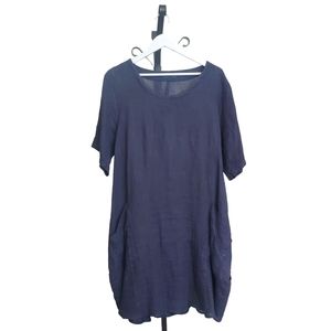 Meo Meli Navy Linen Dress with Pockets, Large